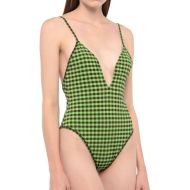 Fendi Reversible Swimsuit with Straps Women Checkered FF Motif Lycra Green/Brown