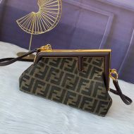 Fendi Small First Bag In FF Motif Fabric Brown