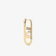 Fendi Small O'Lock Oval Earrings In Metal with Crystals Gold