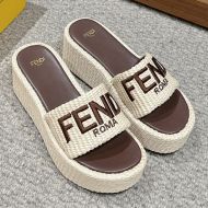 Fendi Sunshine Flatform Slides Women Fiber White