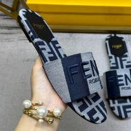 Fendi Sunshine Slides Women Pequin stripes Motif Fabric Navy Blue/Grey