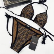 Fendi Triangular Bikini with Ties Women FF Vertigo Motif Lycra Brown