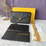 F is Fendi Chain Pouch In FF Motif Nappa Leather Black