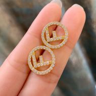 F Is Fendi Stud Earrings In Metal with Crystals Gold/White