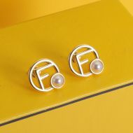 F is Fendi Stud Earrings In Metal with Pearl Gold